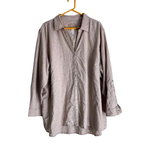 Sigrid Olsen Tops - Sigrid Olsen Linen Blend Button Down Shirt 3X Neutral Beige Lightweight Top